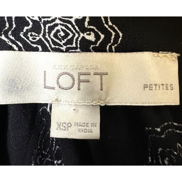 Loft Black, White Printed Sleeveless Pom Pom Trim Swing Tank Top V Neck Boho XSP - Picture 8 of 12